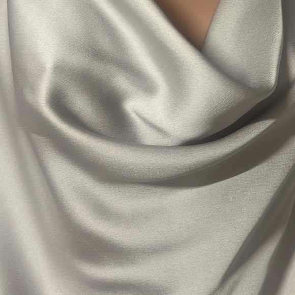 EXPRESS COWEL NECK GREY SILVER SATUN BLOUSE - Picture 7 of 7